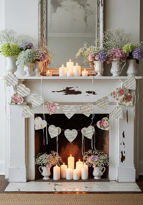 Aged White Fireplace Valentine’s day