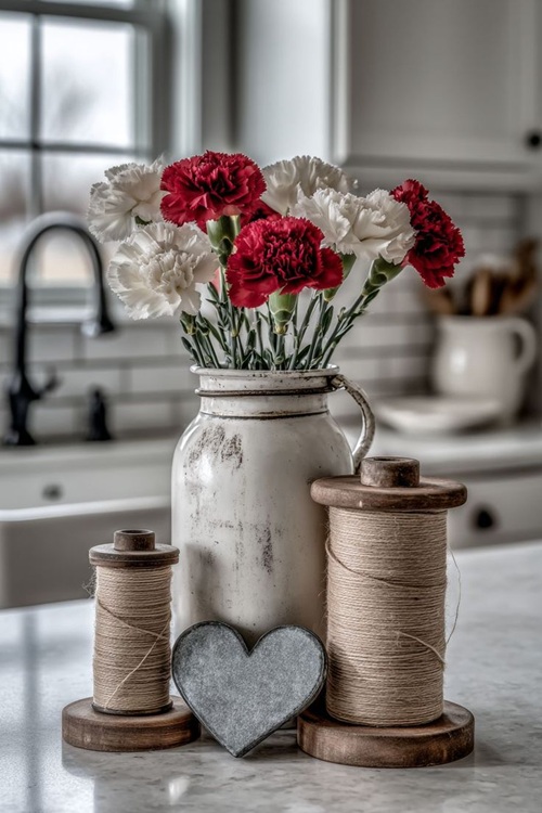 Valentine’s day Wooden Spool & Rustic Jug
