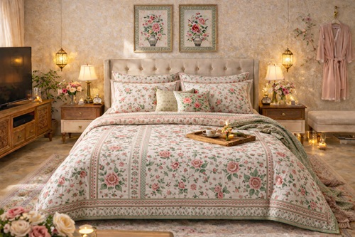 Block Print Floral Bedding- floral bedding ideas