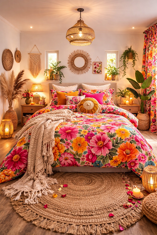 Bold Tropical Floral Theme- floral bedding ideas