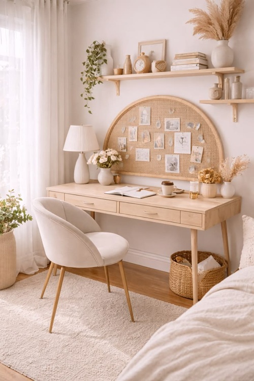 Boho Neutral Aesthetic Desk