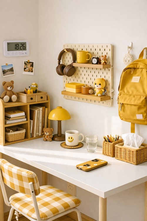 Cozy Yellow Themed Desk : home office