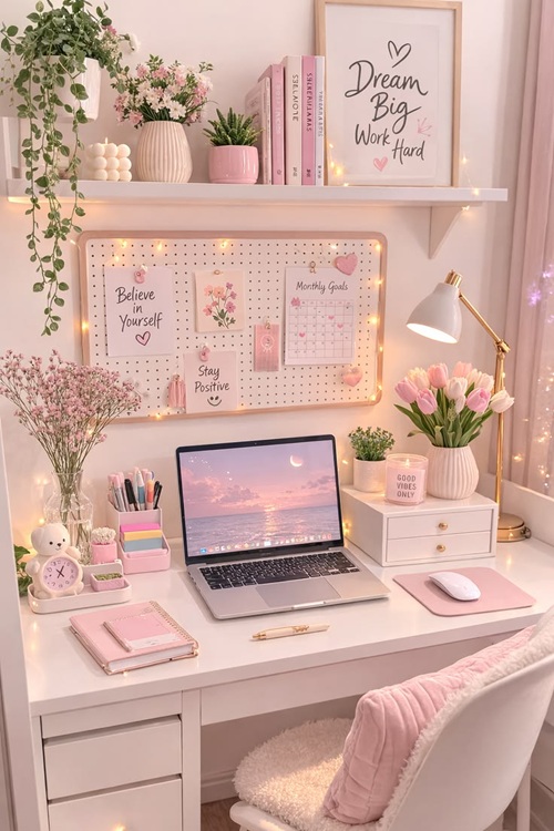 Girlish Fairy Light Desk: home office