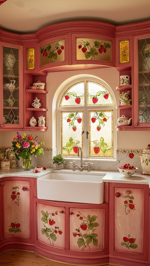 strawberry theme red kitchen idea: woodykiss