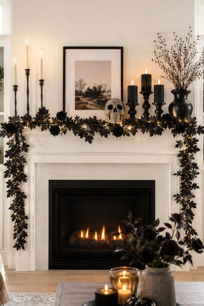 HALLOWEEN BLACK FLORAL GARLAND