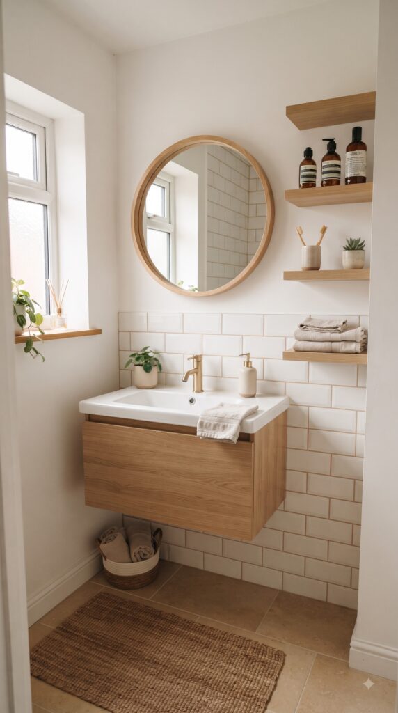 Small Bathroom Secrets: use wall mounted storage